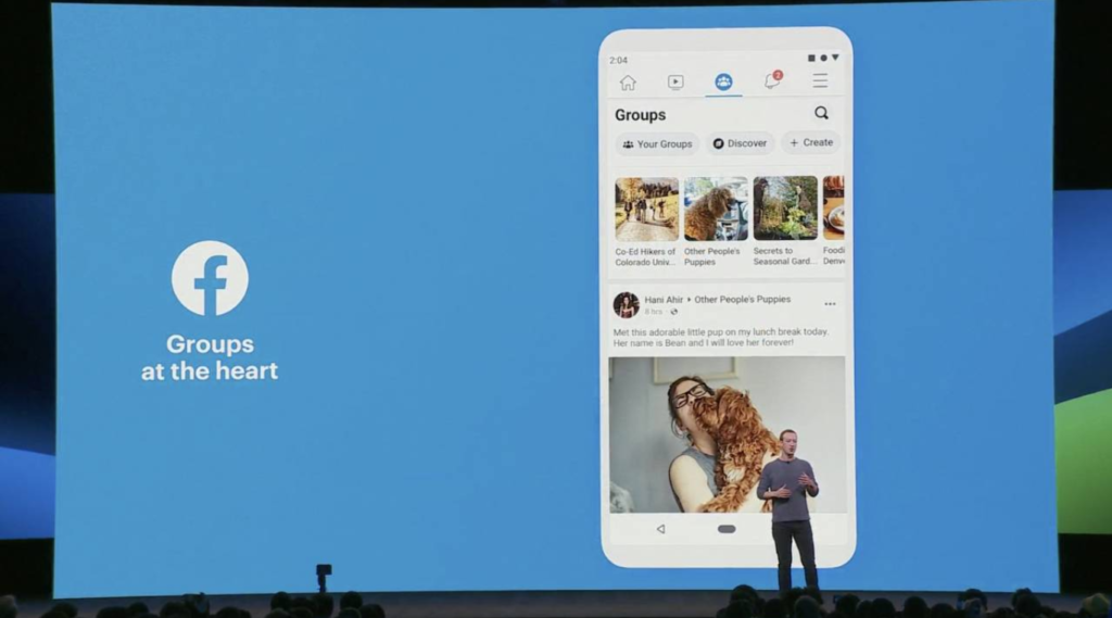 Mark Zuckerberg presenteert updates in de Facebook app tijdens het jaarlijkse F8 conference.