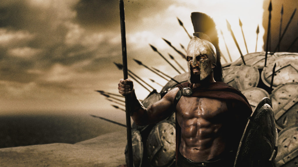 Gerard Butler als Leonidas in een scene uit de film "300"