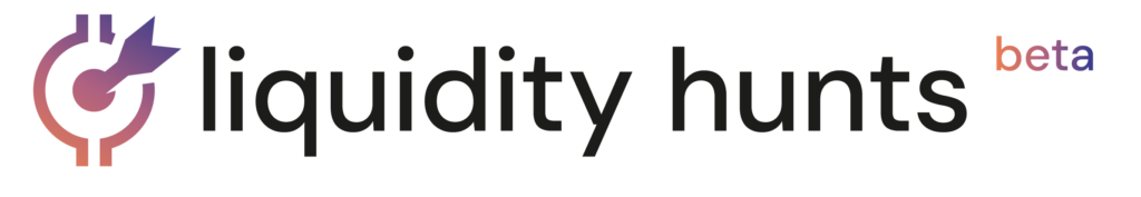 Liquidity Hunts logo featuring a stylized target icon with a gradient color scheme in shades of pink, orange, and purple, symbolizing movement and precision. The target icon incorporates an arrow pointing forward, suggesting a focus on crypto liquidity. The brand name 'liquidity hunts' is written in sleek, lowercase black letters to convey a modern, professional look associated with the crypto and finance sectors.