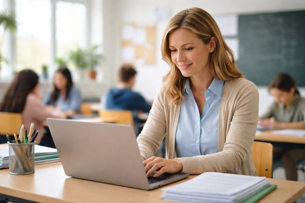Docent gebruikt AI om werk van leerlingen na te kijken op laptop