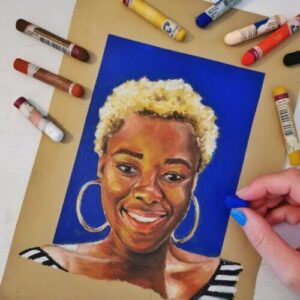 Portret in oliepastels door Nienke Vletter