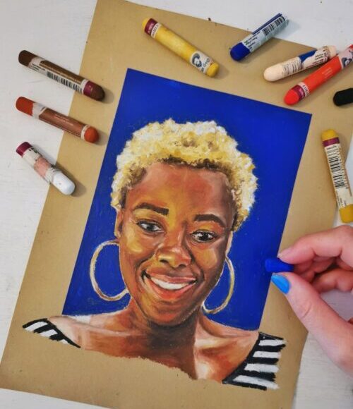 Portret in oliepastels door Nienke Vletter